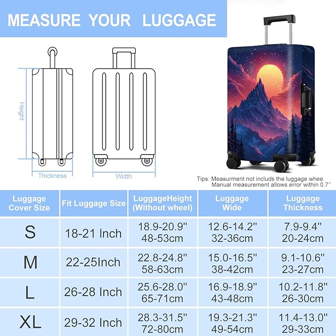 Luggage Cover Washable Suitcase Protector Anti-scratch Suitcase cover Fits 20-34 Inch Luggage (Snow mountain, S(20-22inch suitcase))