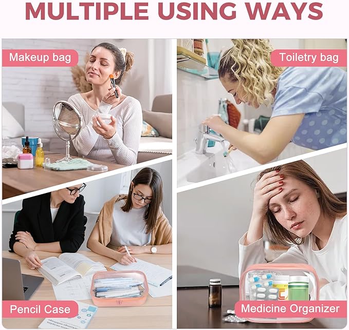 Moyad TSA Approved Clear Toiletry Bag, 3 Pack Quart Size 3-1-1 Liquids Pouch for Travel, Transparent Makeup & Cosmetic Organizer for Women Men, Peach Pink