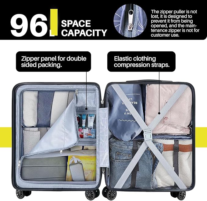 AnyZip Suitcase Hardside PC ABS Lightweight USB Luggage with Wheels TSA Lock Checked-Large 28 Inch Yellow