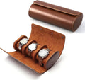Longjet Watch Roll Travel Case for Men Portable Watches Organizer Box with Removable Velvet Pillow Holder (Brown)