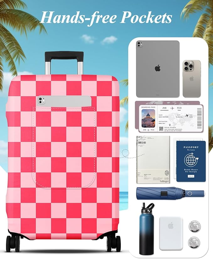 Slohif Luggage Cover for Suitcase Tsa Approved Protector - Luggage Sleeve Large Suit Case Cover Travel Stretch Baggage Case Protective Washable Fit 21-23 Inch Checkered S