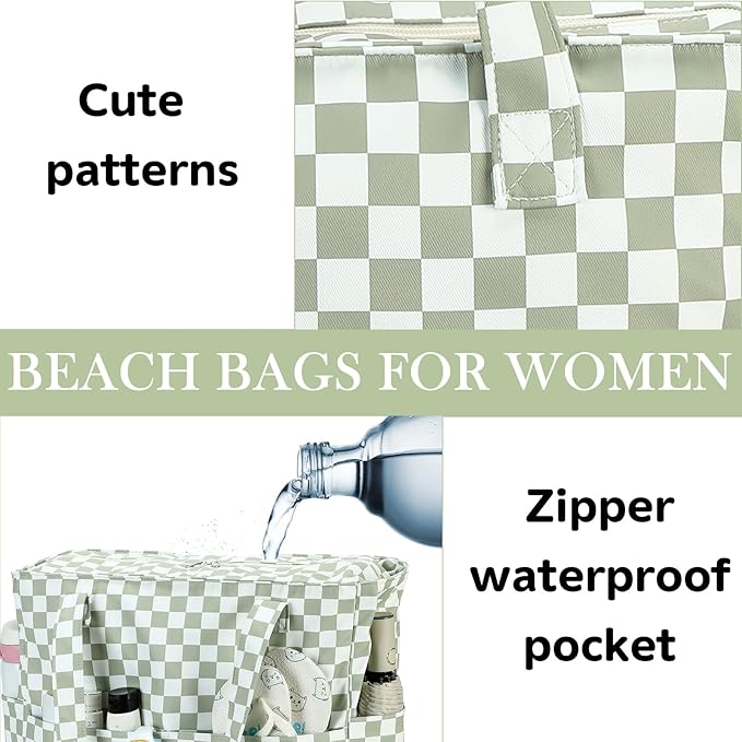 LEDAOU Beach Bag Waterproof Sandproof Women Tote Bag Pool Bag with Zipper for Gym Grocery Travel with Wet Pocket
