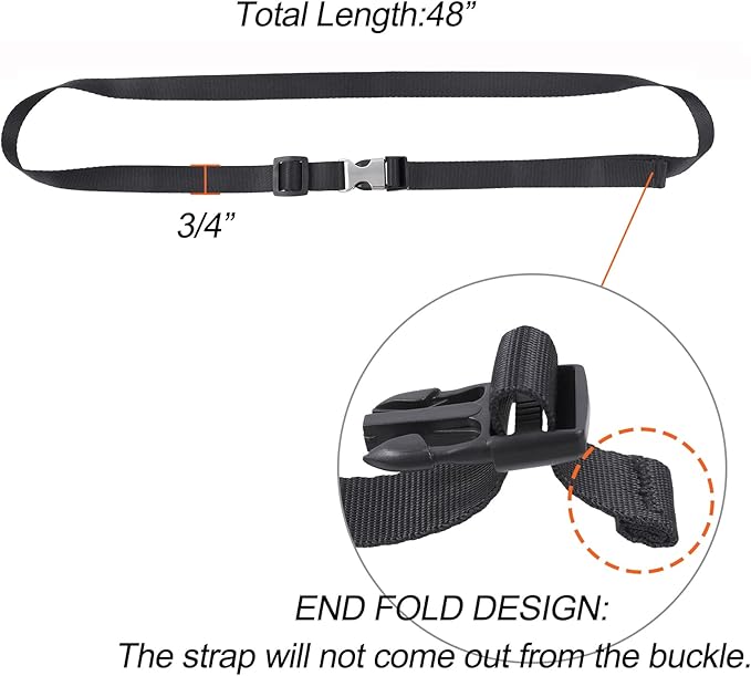 Buckle Straps with Clips, Adjustable Nylon Straps with Buckle, 4 Pack (Black-Metal, 4‘x0.75“)