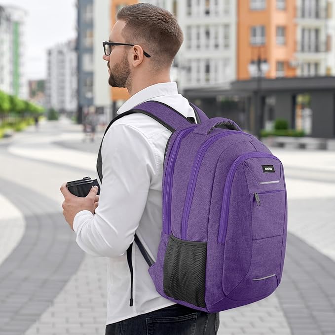 Backpack for Men Women, School Backpacks for Teen Boys, Business Anti Theft Sturdy Travel Laptop Backpack with USB Charging Port, Water Resistant 15.6 Inch Computer Bag Gift, Purple