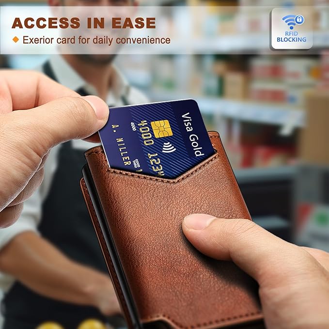 BULLIANT Men Wallet Leather Wallet Card Holders Money Clip for Men 10Cards-Magnetic Flip on Metal Case