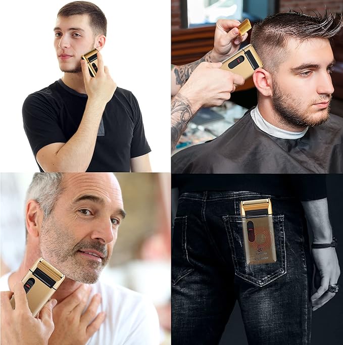 Retro Electric Razors for Men with Beard Trimmer, Rechargeable Mens Titanium- Plated Foil Shavers, Strong Power (Gold)