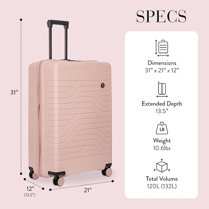Bric's 30" Expandable Spinner Suitcase - Travel Luggage with TSA-Approved Lock and Hard Shell Exterior - B|Y Ulisse - Pearl Pink