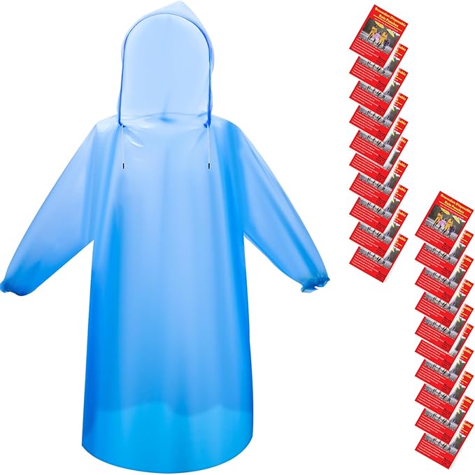 Bruvoalon 6 & 20 Pack Disposable Rain Ponchos for Adults/Youth, Waterproof PE Raincoats with Drawstring, Camping/Emergency