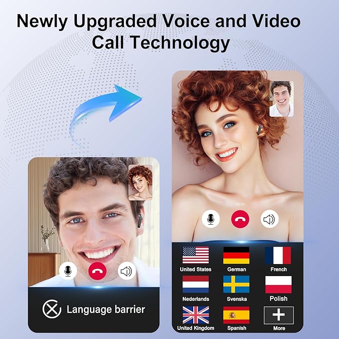AI Translation Earbuds Real Time with Audio and Video Calls, 3-in-1 Language Translator Earbuds,164 Languages, 7 Translation Modes, 32H Buletooth 5.3 Headphones with Mic Translating Device