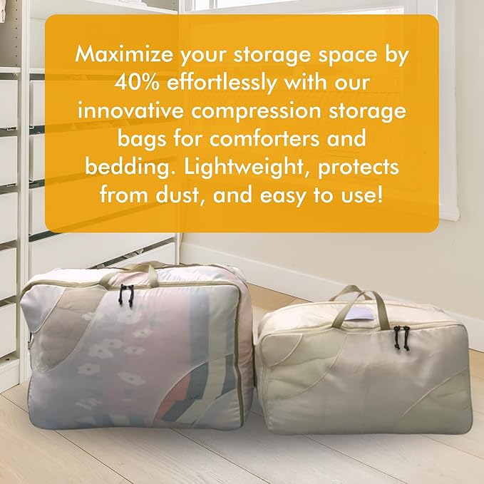 2-pack XXL Comforter Storage Bag - Space Saving Compression Bag for Pillows, Blankets, Bedding -Collapsible Extra Large Mesh Packing Cube - Queen King (1 Med + 1 Large Combo)