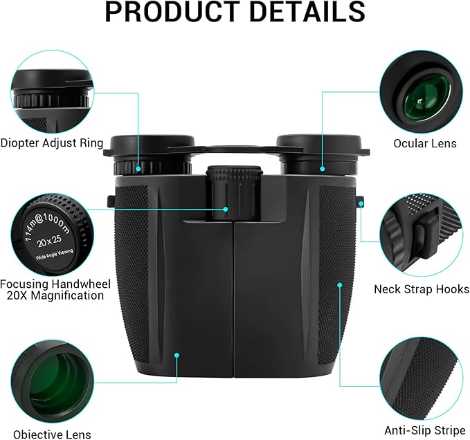 20x25 Binoculars for Adults & Kids, High Power Easy Focus,Waterproof Compact Binoculars with Low Light Vision for Bird Watching,Travel,Concert,Hiking(Black)
