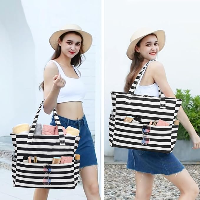 Beach Pool Bags Tote for Women Ladies Large Gym Tote Carry On Bag With Wet Compartment for Weekender Travel Waterproof