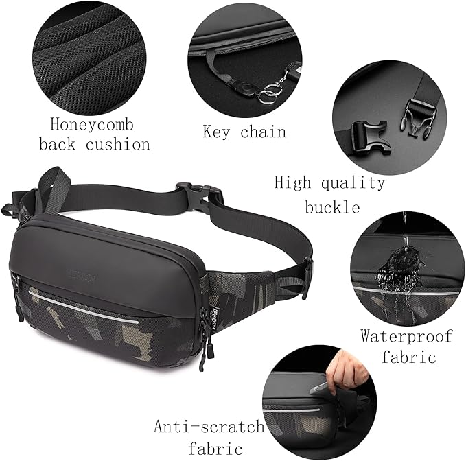 Crossbody Fanny Pack Belt Bag for Women & Men with Multi-Pockets, Waterproof Sling Bag for Travel, Running, Hiking, Cycling, Fashion Waist Bag Fits All Phones, Perfect Running Bag