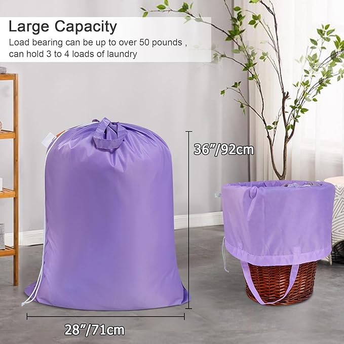 Polecasa Heavy Duty Large Laundry Bag with 130gsm Tear Resistant Fabric and Handles, Easy to Carry Durable Dirty Clothes Drawstring Bag, Perfect for College Dorm, Travel, 2 Pack 28”x36”,Purple