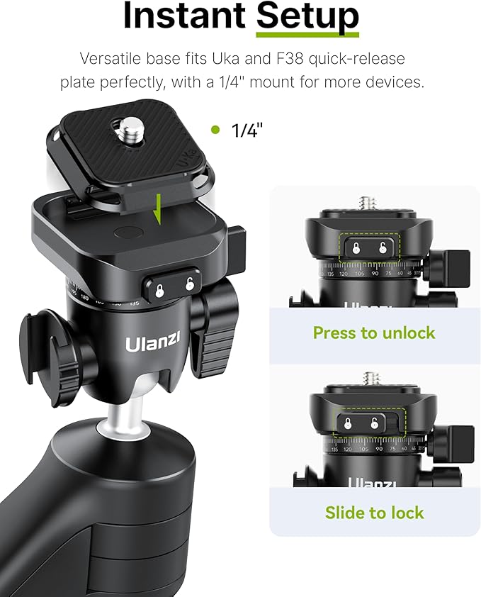 ULANZI TT38 Mini Tripod for Camera, One-Click Open Tabletop Camera Tripod Small Portable Stand with Uka F38 Quick Release, Travel Stand Compatible with DJI OSMO Pocket 3/OSMO 360/Insta360 x5/Sony