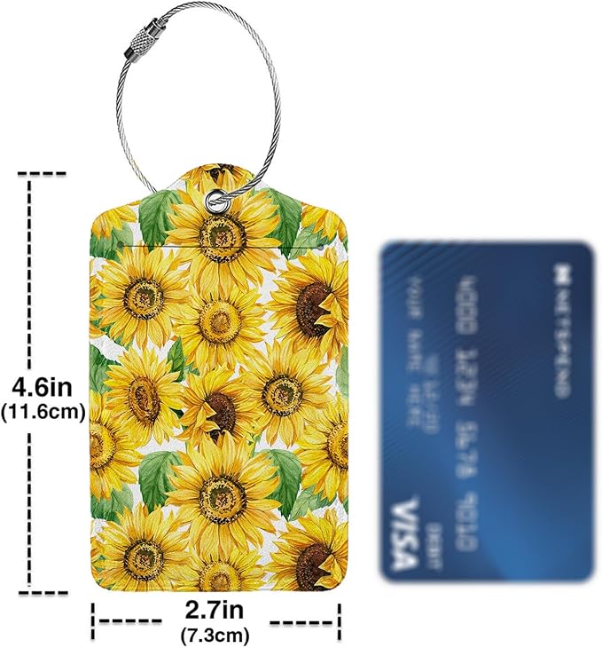 Blooming Sunflowers 2 Pcs Luggage Tags,Privacy Cover ID Label with Stainless Steel Loop and Address Card for Travel Bag Suitcase