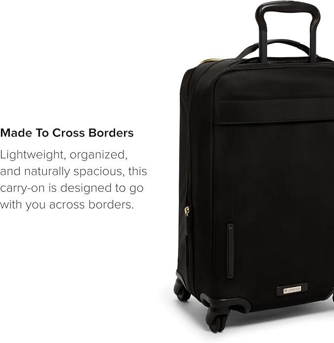TUMI - Voyageur Leger 4 Wheeled Luggage - Women's Lightweight and Spacious, Sleek Silhouette, Durable Premium Suitcase - 21.8" International Expandable Carry-On, Black with Gold Hardware