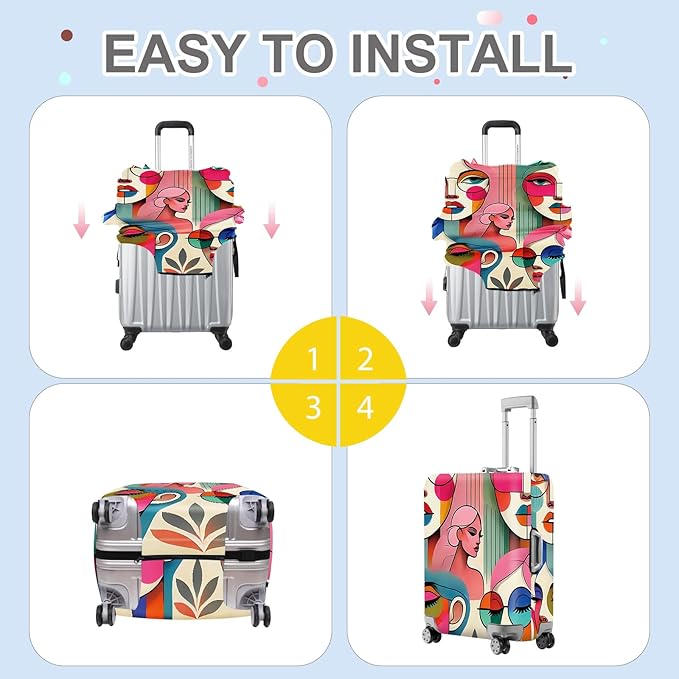 ANNA QUEEN Modern Art Fashion Luggage Cover, Stylish Abstract Woman Suitcase Protector, Washable, Stretchable Travel Sleeve for 28-30 Inch Luggage, Trendy, Colorful Design