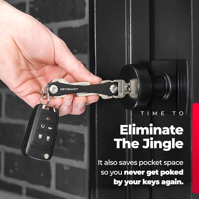 KEYSMART Key Holder for Keychain - Compact Key Organizer for Key Chain, Minimalist Clutter-Free EDC Keychains Key Ring, Black Flex, 8 Keys