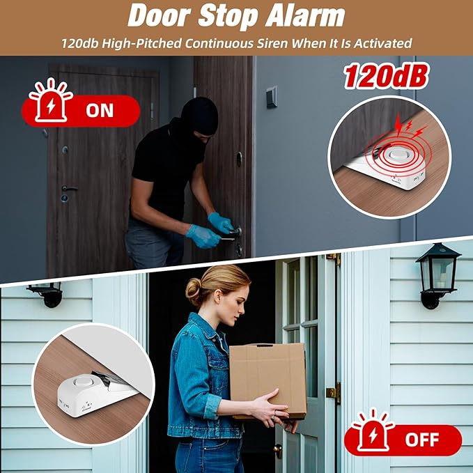 1 Pack 120dB Travel Door Stopper Alarm & Portable Door Lock, 3-Level Sensitivity Adjustable Travel Security Wedge for Hotel Home Apartment Dorm
