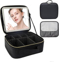 Travel Makeup Bag with LED Mirror and Light Travel Makeup Case Cosmetic Organizer Portable Cosmetic Brush Organizer Bag with Adjustable Dividers for Cosmetics Makeup Brushes Toiletry (Black)