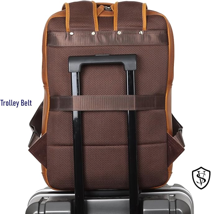 STAR VISTA Angelo 17.3" Vintage Full Grain Leather Laptop Backpack for Men, Multi Pockets, Casual Outdoor Business Travel Rucksack, YKK Zippers, Light Brown