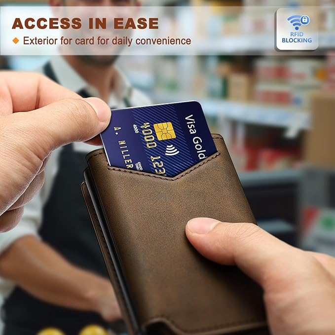 BULLIANT Men Wallet Leather Wallet Card Holders Money Clip for Men 10Cards-Magnetic Flip on Metal Case