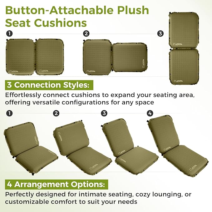 ATEPA Inflatable Stadium Seat Cushion, Self-Inflating Memory Foam Stadium Seats Bleacher Seat Chair Cushion Pad for Airplane Travel Backpacking Sports Events