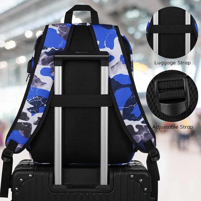 School Backpack Stone Textured,Classic Bookbag Men and Teen Boy Schoolbag with USB Charging Port for High School College Office Work Travel