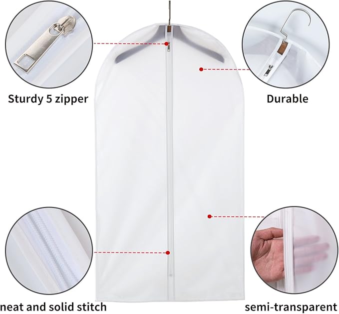Clear Garment Bags Hanging Clothes Bags (Set of 6) for Closet Storage Plastic Bag with Zipper for Extra Longer Dress Wardrobe Closet Garment Dust Cover Bags - 24'' x 60''/6 Pack