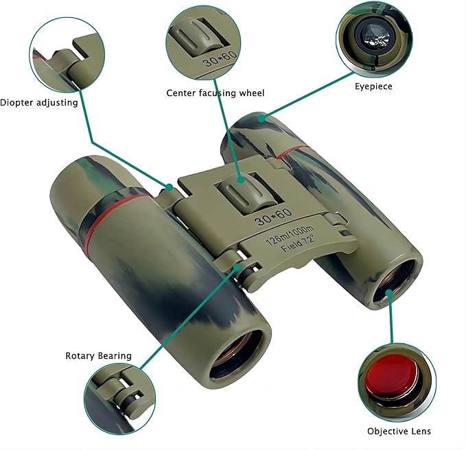 Compact 30x60 Binoculars for Adults and Kids,Foldable Lightweight Easy Focus Small Binoculars for Bird Watching Travel Sightseeing Hunting Concert Theater Opera