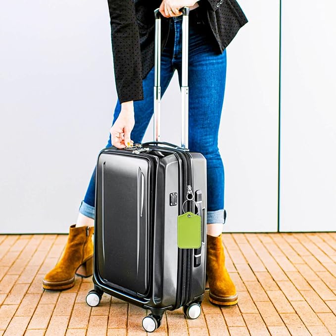 Luggage Tags for Suitcases-Leather Luggage Tag 4 Pack with Loops Cute Bag/Backpack/Suitcase Tags Travel Essentials for Flying (Limegreen)
