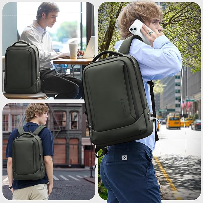 hk Laptop Backpack for Men with USB Charging Port for Business Work College Travel (Green, 17.3 inch)