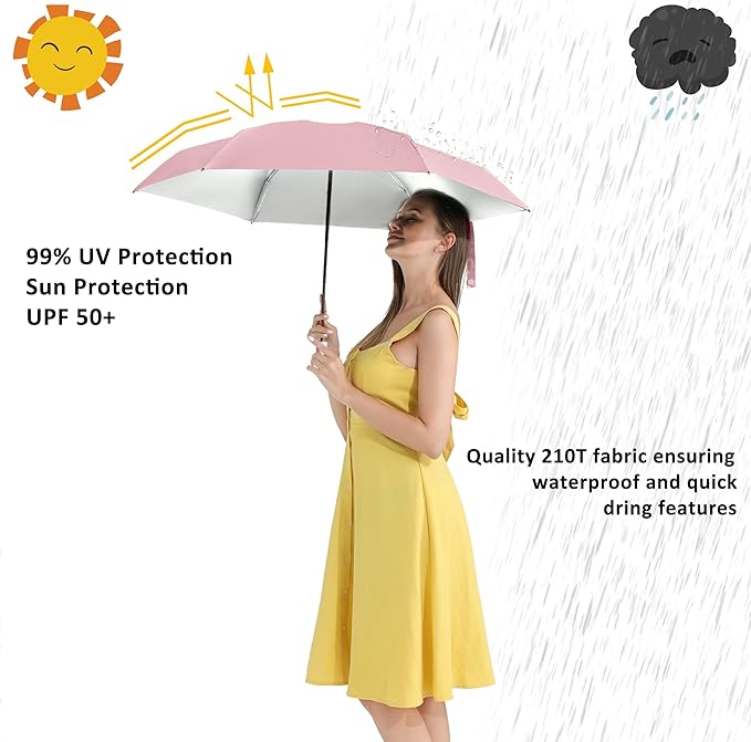 BAODINI Travel Mini Umbrella for Purse With Case Small Compact UV Sun Protection Sun Lightweight Tiny Pocket Umbrella for Women Girls and Men