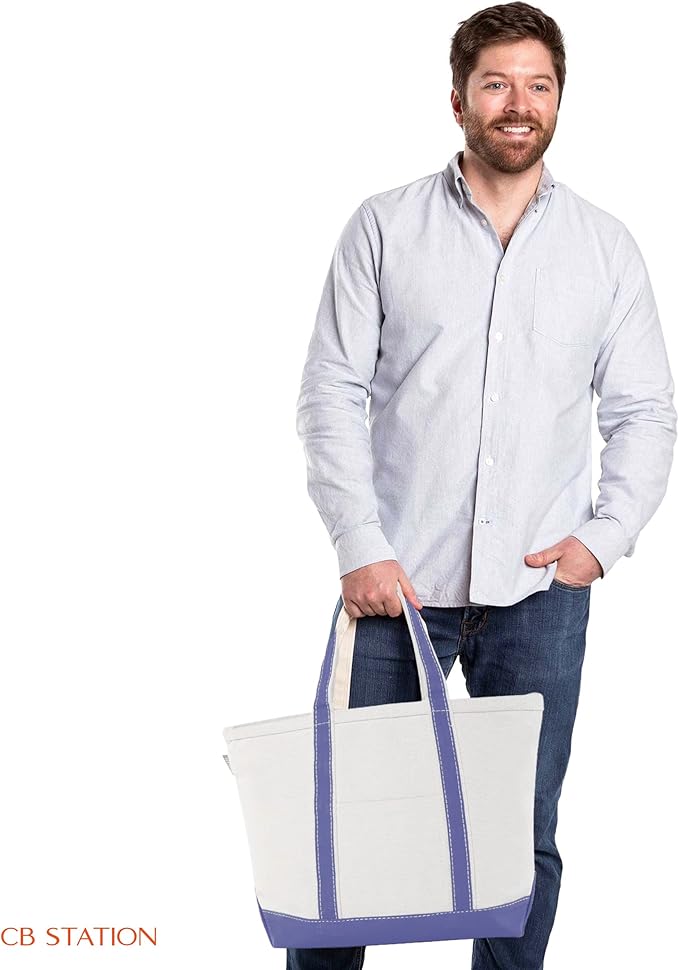CB STATION Medium Classic Canvas Tote Bag for Women, Top Zipper Closure, Outer Pocket, Daily Essentials, Groceries, Traveling