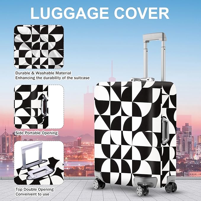 ANNA QUEEN Geometric Minimalist Luggage Cover, Suitcase Protector with Modern Abstract Pattern, Stretchable, Washable Travel Cover for 20-22 Inch Luggage