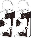 Luggage Tags for Suitcase Black Cats 2 PCS Leather Travel Luggage Tag with Stainless Steel Loop Name ID Label Privacy Cover for Women Men Travel