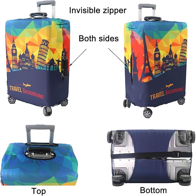 MosaiRudo Thicker Luggage Cover Elastic Suitcase Cover Protector Fits 18-32 Inch Suitcase Travel Accessories (Travel-4, L)