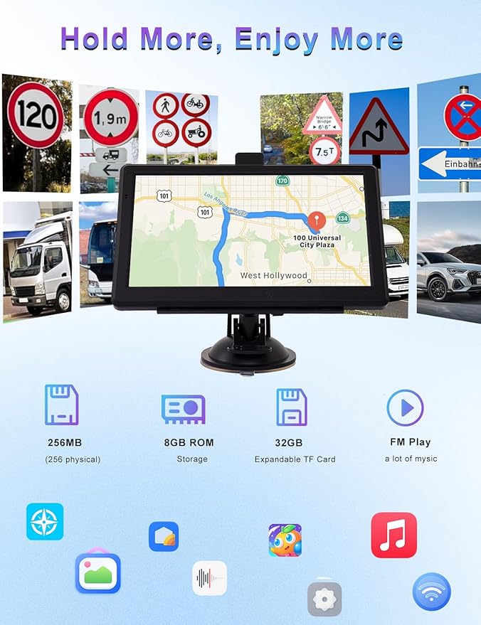 GPS Navigator for Car with 7" Touch Screen & Voice Steering Guidance/Speed/Red Light Warning/Custom Truck Routing,Car GPS Tracker with The Lastest Map-Free Lifetime Updates