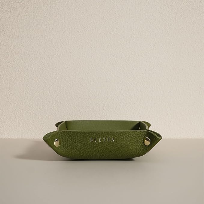 OLETHA Small Foldable Valet Tray - Aesthetic Desk Organizer for Home, Office & Travel - Portable Catch All Bowl for Keys, Jewelry & Essentials - Green