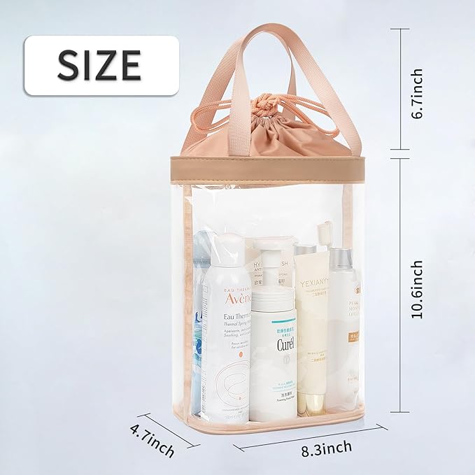 Travel Toiletry Bag, Clear Makeup Bag for Women, TSA Approved Toiletry Bag, Waterproof Clear Bag Cosmetic Pouch, Transparent Makeup Organizer, Carry on Airport Airline Compliant, Brown