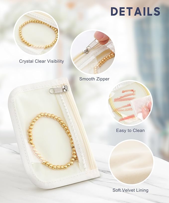 Travel Jewelry Bags, 10Pcs Clear Velvet Zipper Travel Jewelry Organizer, Portable Anti Tarnish Jewelry Storage Pouch Bag Gift for Women Girls, 10Pcs Bags