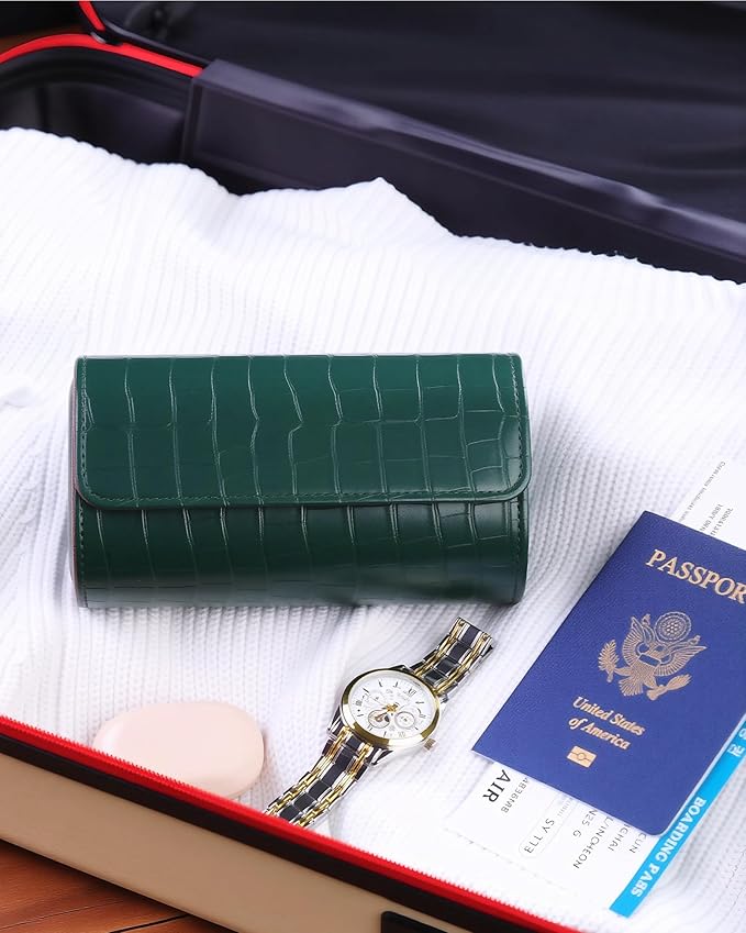 MR.OKAY 2 Watch Travel Case-Classic Leather Watch Case With Superb Texture.(Portable Watch Roll Or Organizer For Storage And Display).Festival Gift For Men, All Handcrafted By Artisans.