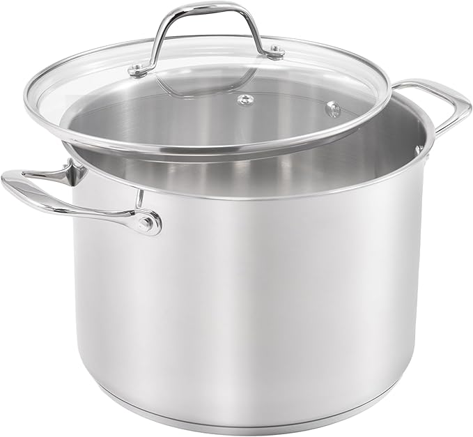 Guy Fieri's Flavortown 8-Quart Stainless Steel Stock Pot with Tempered Glass Lid - Kitchen Cookware with Tri-Ply Base, Oven & Dishwasher Safe, Compatible with Induction, Gas & Electric Stovetops