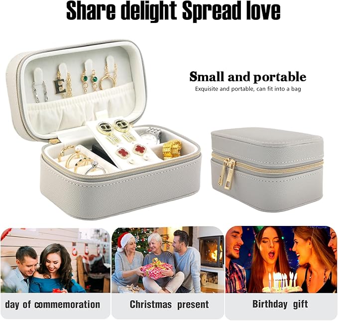 Travel Jewelry Case Bulk Of 4 For Women Weekend Trips, Gold Zip, PU Leather Compact Jewelry Organizer For Earring Bracelets Gray Travel Jewelry Box Set 4 Perfect For Small Bridesmaid Jewelry Box Gift