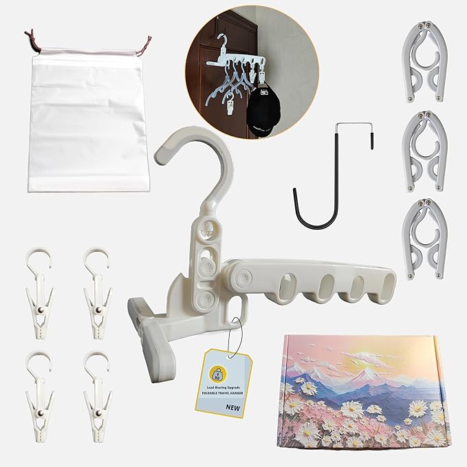 Over The Door Hooks Hanger,Foldable Portable Folding Hangers,Hanging Rack,Clips,Essentials for Cruise,Vacation,Camping,RV,Road Trip,Hotel,Business Travel, Student Apartment (Pink Box)
