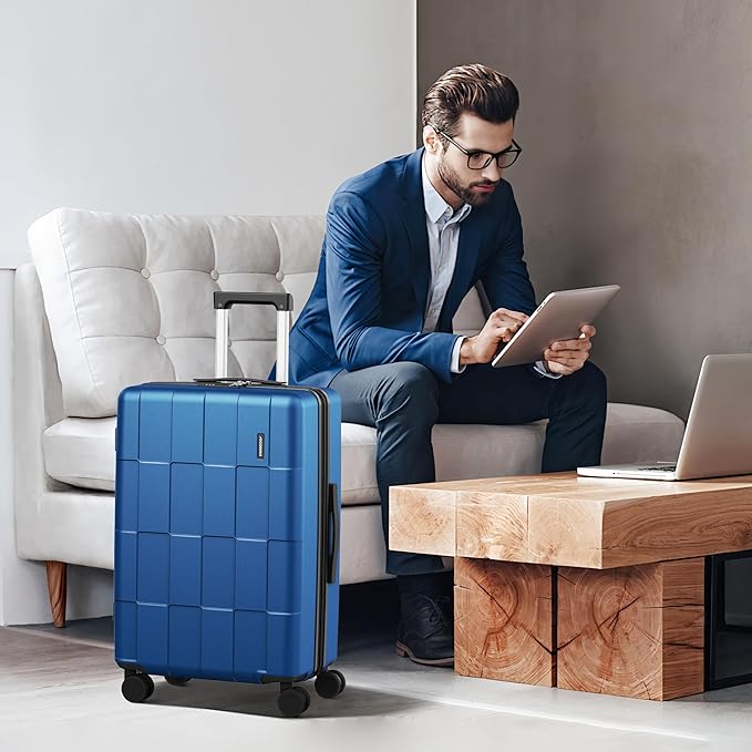 SHOWKOO Luggage Sets 2 Piece 20/28 Inch Hardside Expandable Lightweight PC Suitcase Sets with Double Spinner Wheels TSA Lock, Sea Blue