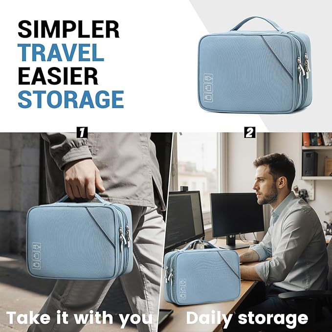 Lanola Electronic Organizer Travel Double Layer Cable Organizer Bag,Accessory Bag for Hard Drives,Cables,USB,SD Card,Memory Cards,Flash Drive,etc. - Red