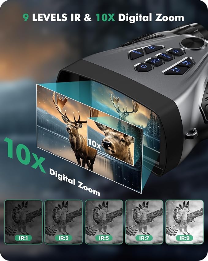 Night Vision Goggles, 4K Night Vision Binoculars, 4.0" HD Screen Binoculars, 10X Digital NightVision for Adults, 9 Gear Infrared, 4000mAh Battery Gray with 32GB TF Card