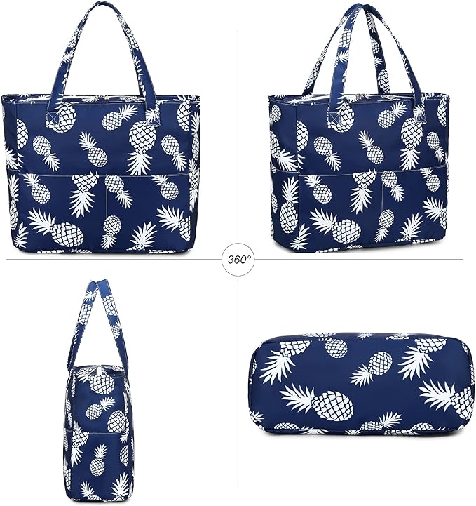 LEDAOU Large Beach Tote Bag Women Waterproof Sandproof Zipper Beach Tote Bag for Pool Gym Grocery Travel with Wet Pocket